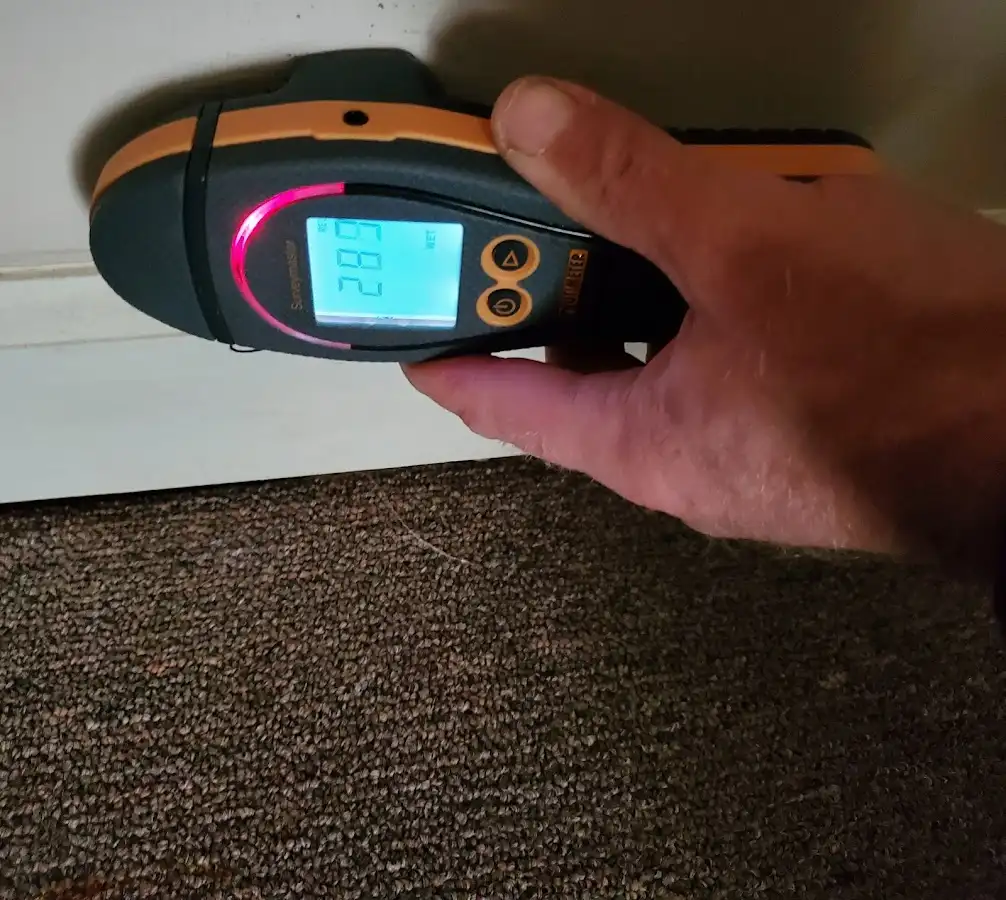 Moisture detection at baseboard during Storm Damage Restoration in Clifton Heights